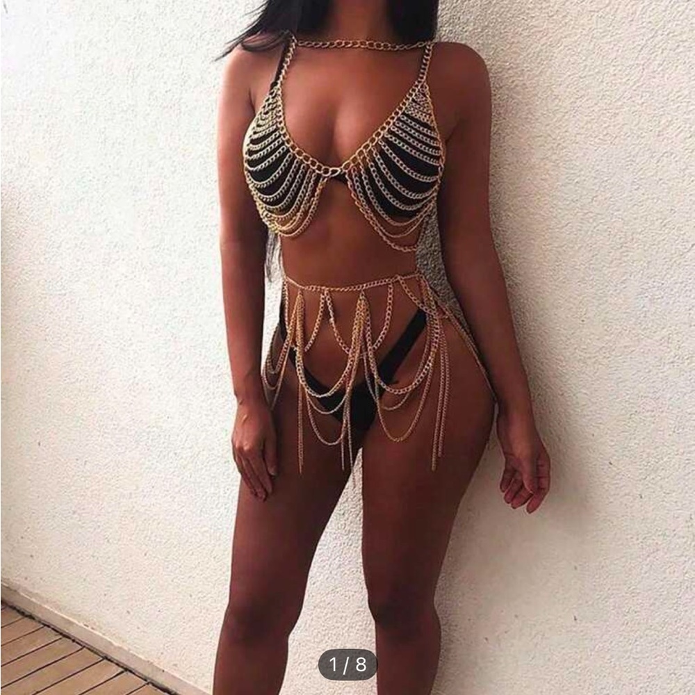 Gold and Black Chain Bikini Set